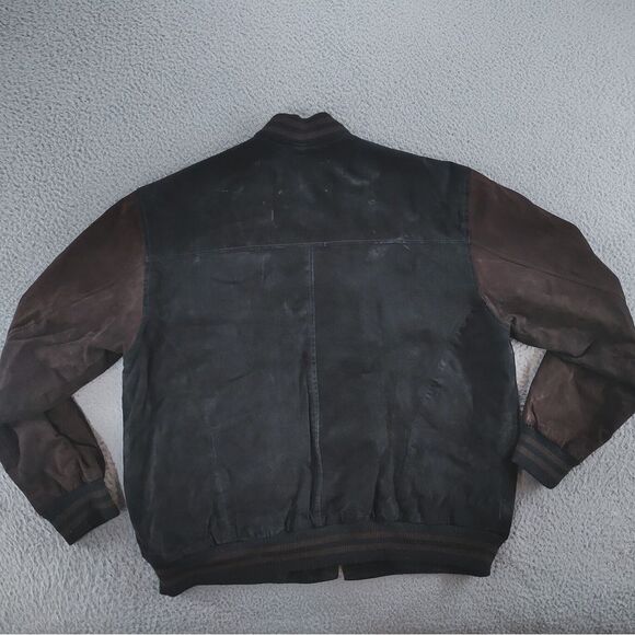 Vintage Seude Leather Varsity Jacket Mens XL Brown & Black Thick Lined - Picture 2 of 16